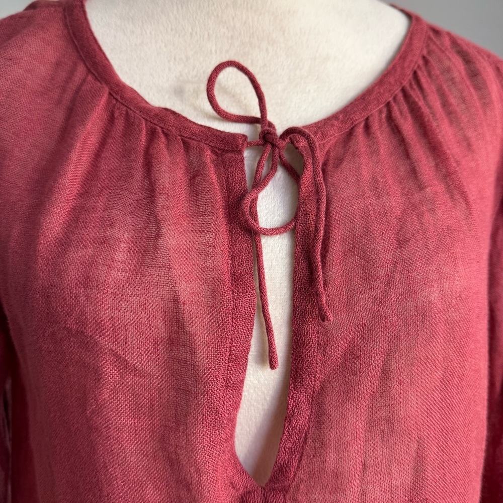 Eileen Fisher Top Linen Gauze Sheer Tie 3/4 Sleeve - Picture 5 of 7